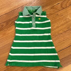 Classic Masters Kids Green and White Striped Polo Dress with Gingham Collar